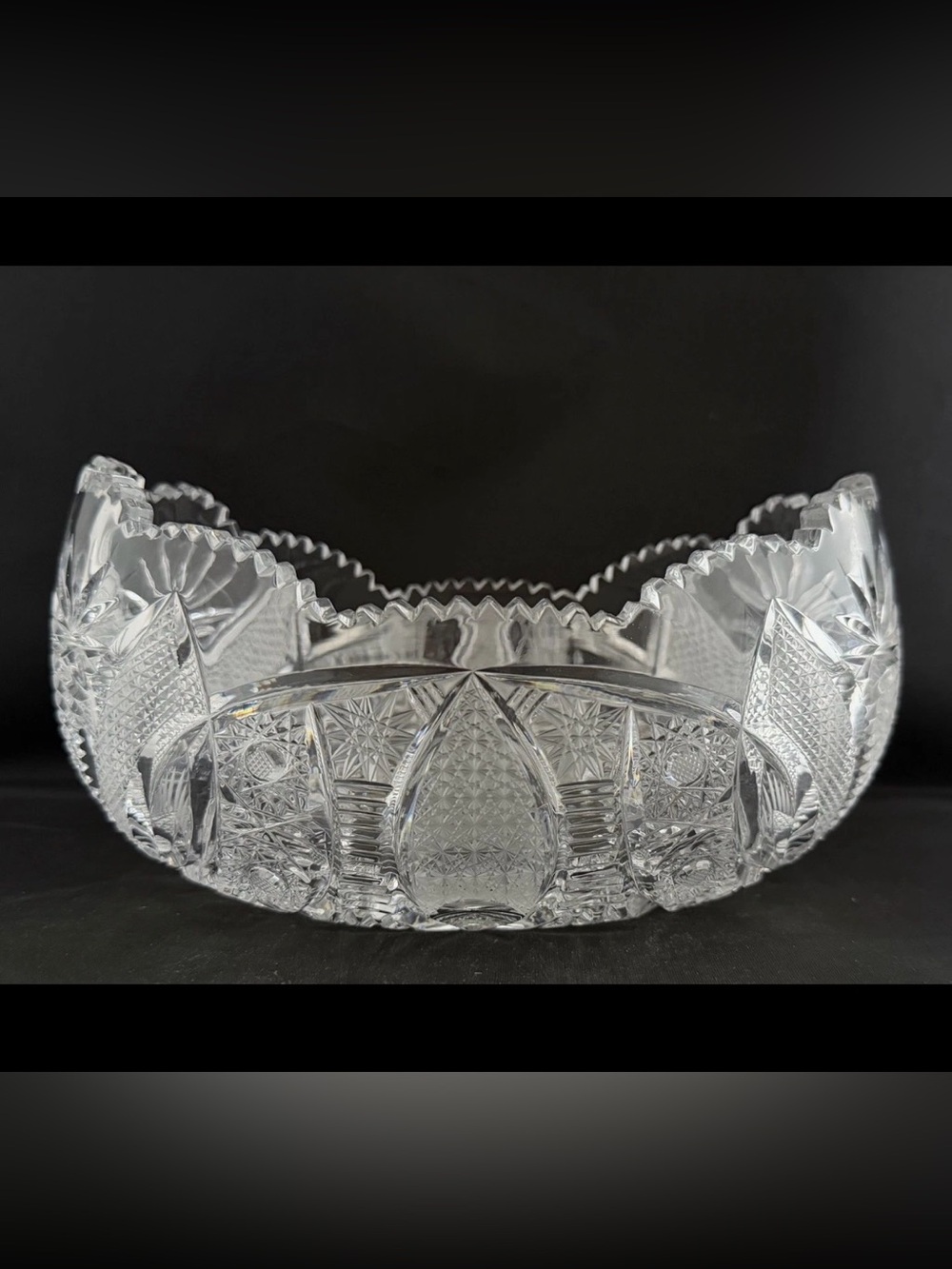 Vintage European Period Antique Cut Glass Crystal Boat 8” Gorgeous!! Heavy!!